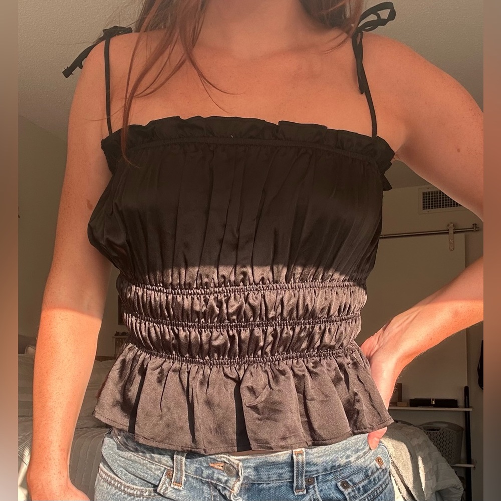 Black blouse silky material boutique top